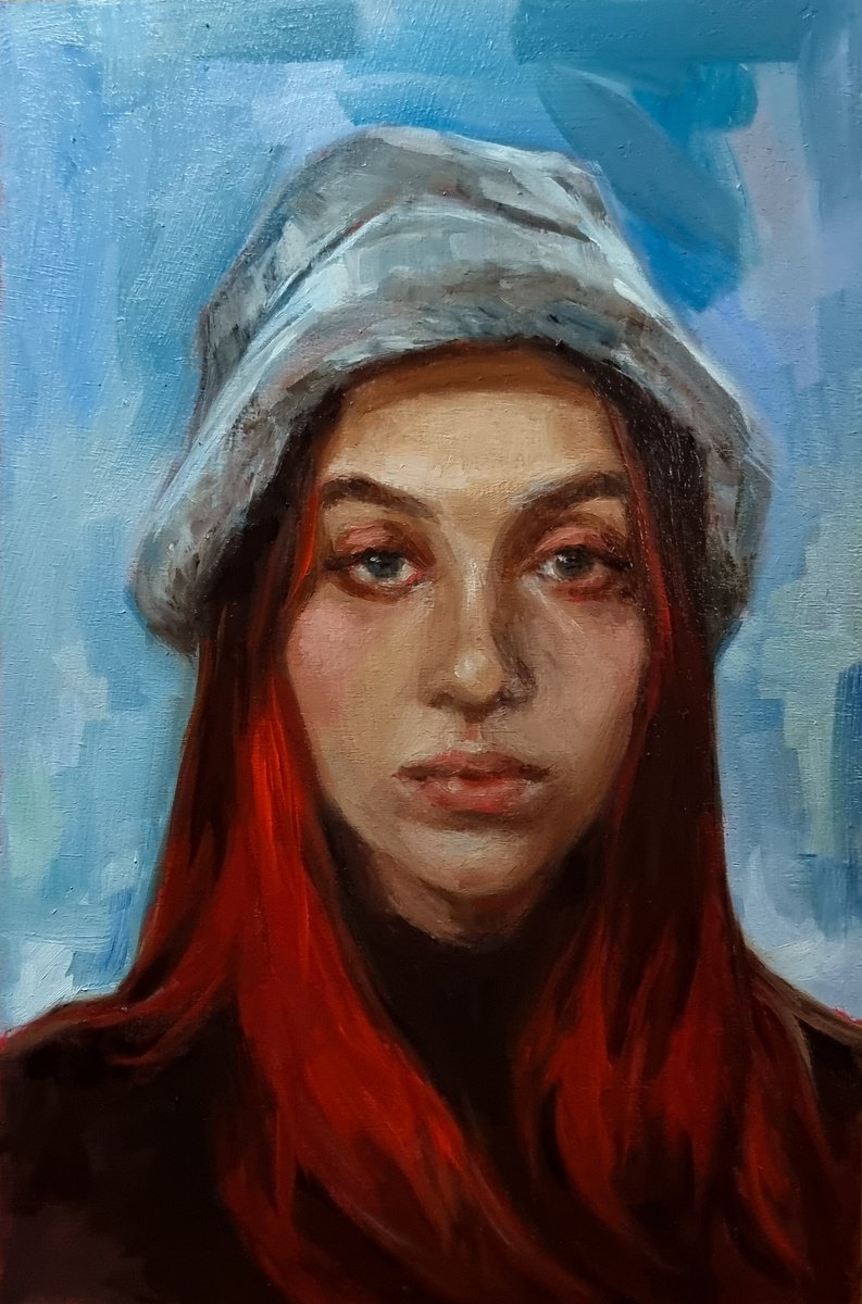 Expressive Portrait Oil Painting By Artmoods Tp, 9 X 13, Interlude 0625-02, Original Artwork