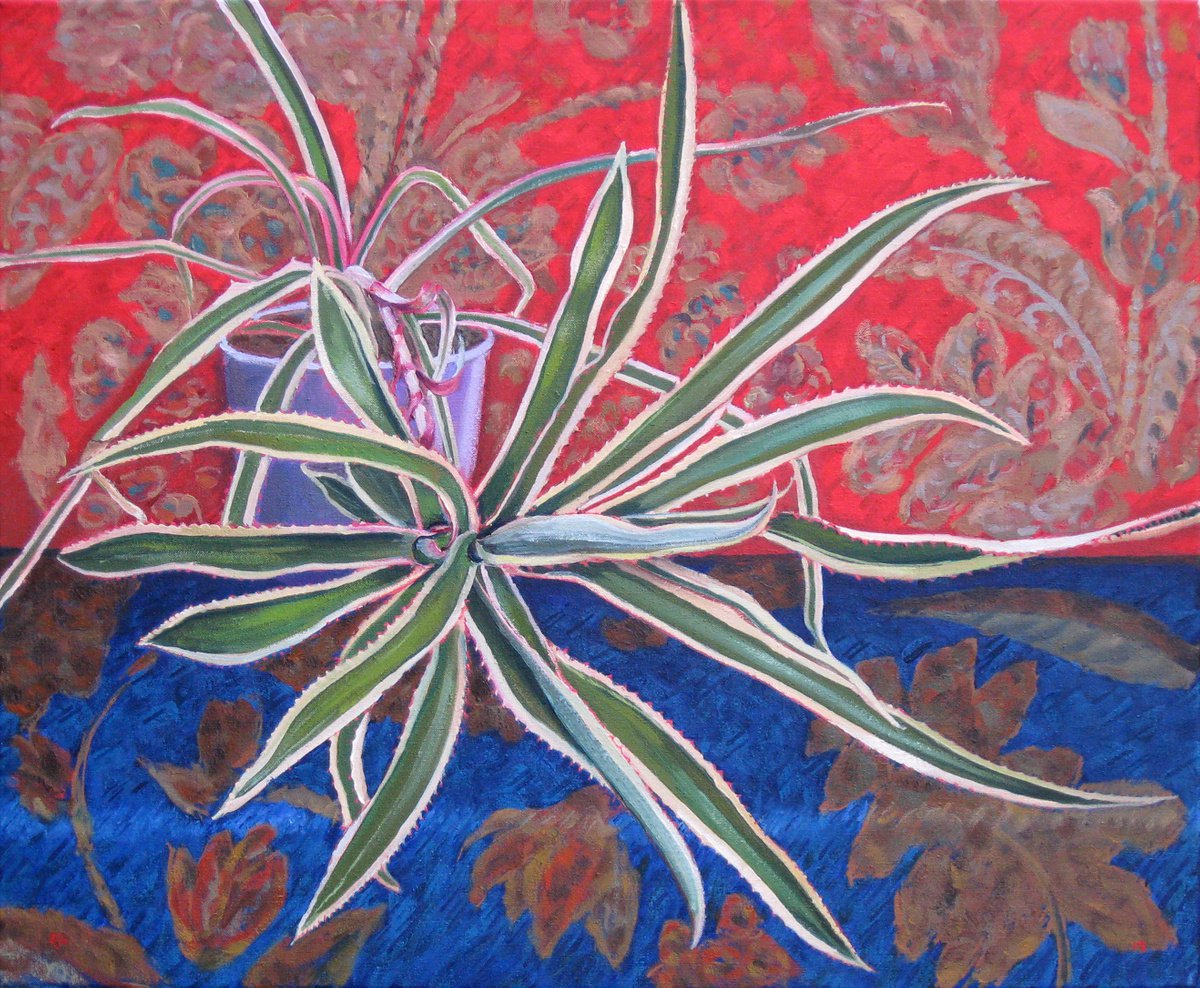 Botanical Oil Painting By Richard Gibson, 24 X 20", Succulent, Original Artwork