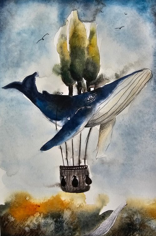 Whale With Cupress Trees (small) by Evgenia Smirnova