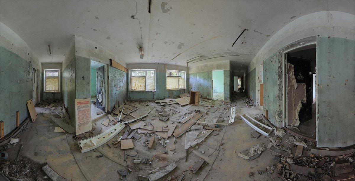 Photorealistic Cityscapes Photograph By Stanislav Vederskyi, 76 X 39", #19. Pripyat Police Station 1, Original Artwork