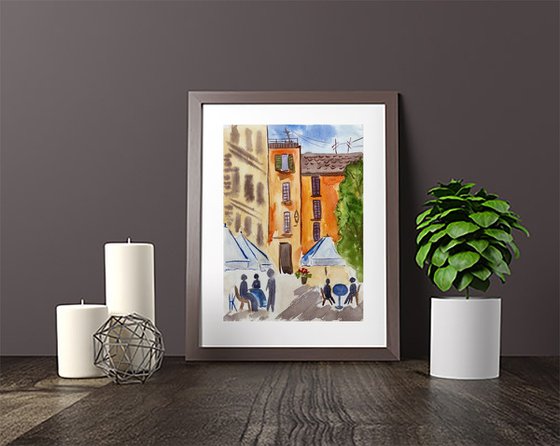 Rome Painting Cityscape Original Art Street Scene Small Watercolor Bar Artwork Cafe Home Wall Art 7 by 10" by Halyna Kirichenko