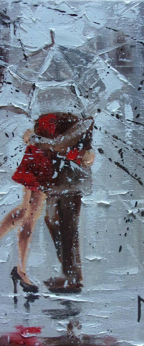 " DATE " FOR V. original painting CITY palette knife SPRING RAIN by Monika Luniak