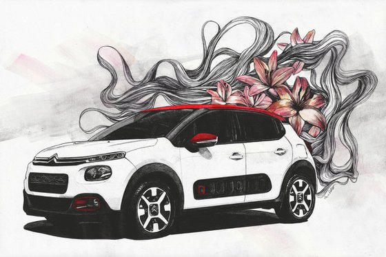 Cars: Citroen C3 with pink lilies