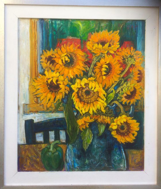 SUNFLOWERS WITH A GREEN PEPPER 2