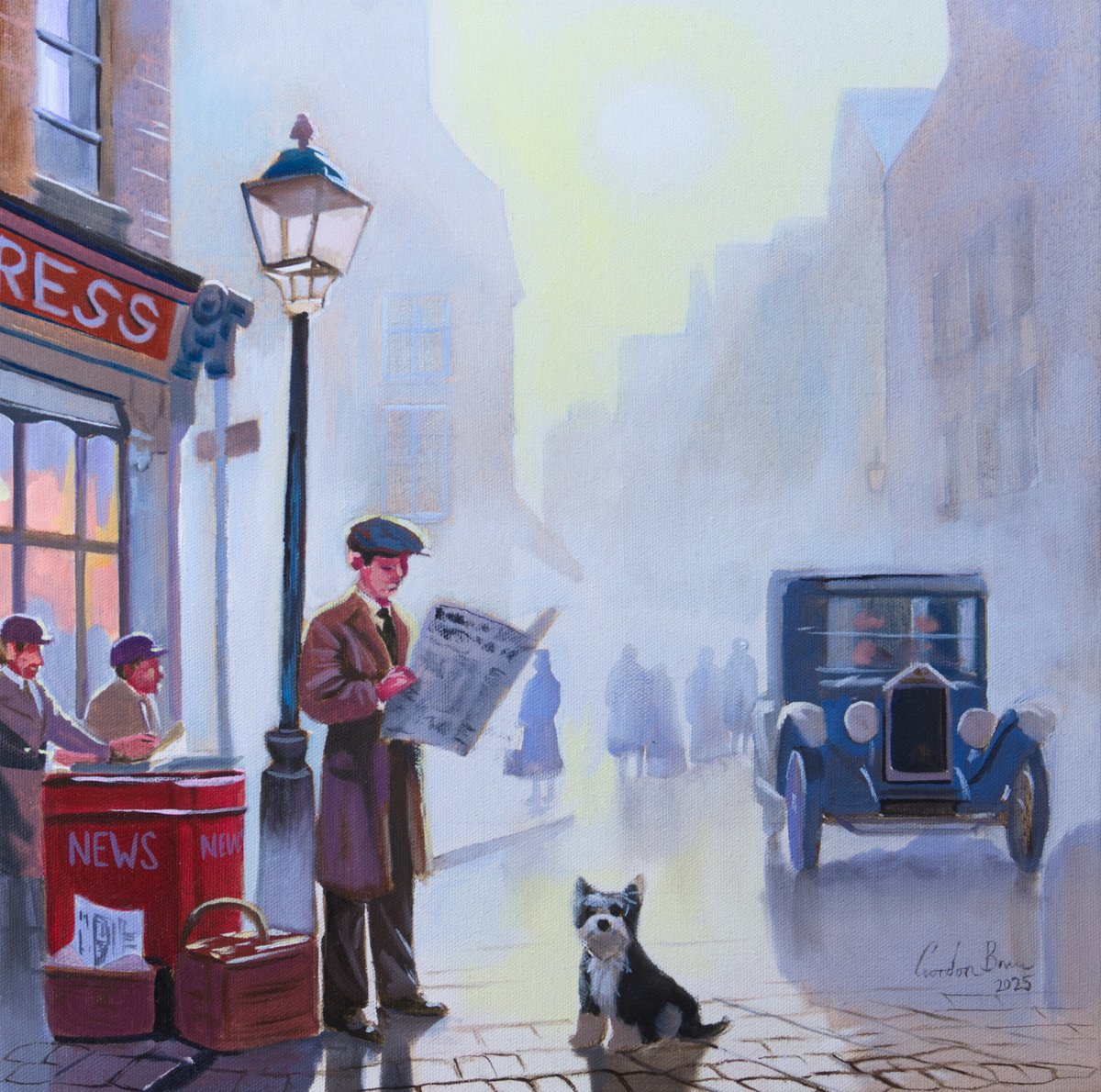 Impressionistic Landscape Oil Painting By Gordon Bruce, 16 X 16, Morning News, Original Artwork