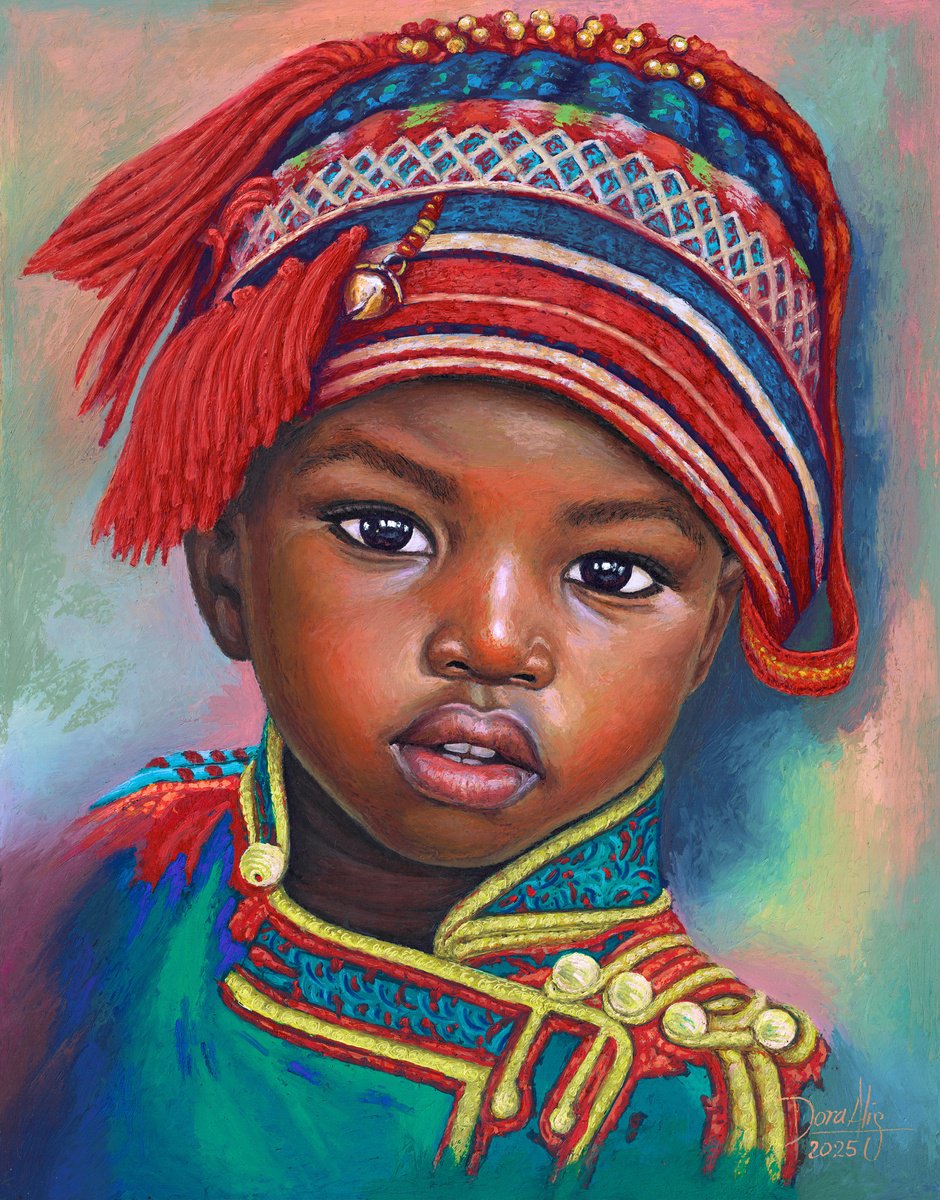 Expressive Portrait Painting By Dora Alis Mera Velasco, 11 X 14, Colors Of Innocence 14, Original Artwork