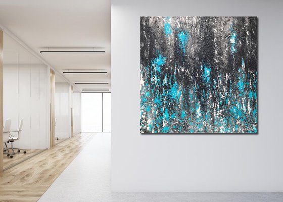 DETERMINED - Highly textured Brown & Teal abstract painting 100cm x 100cm - 2020 - READY TO HANG!