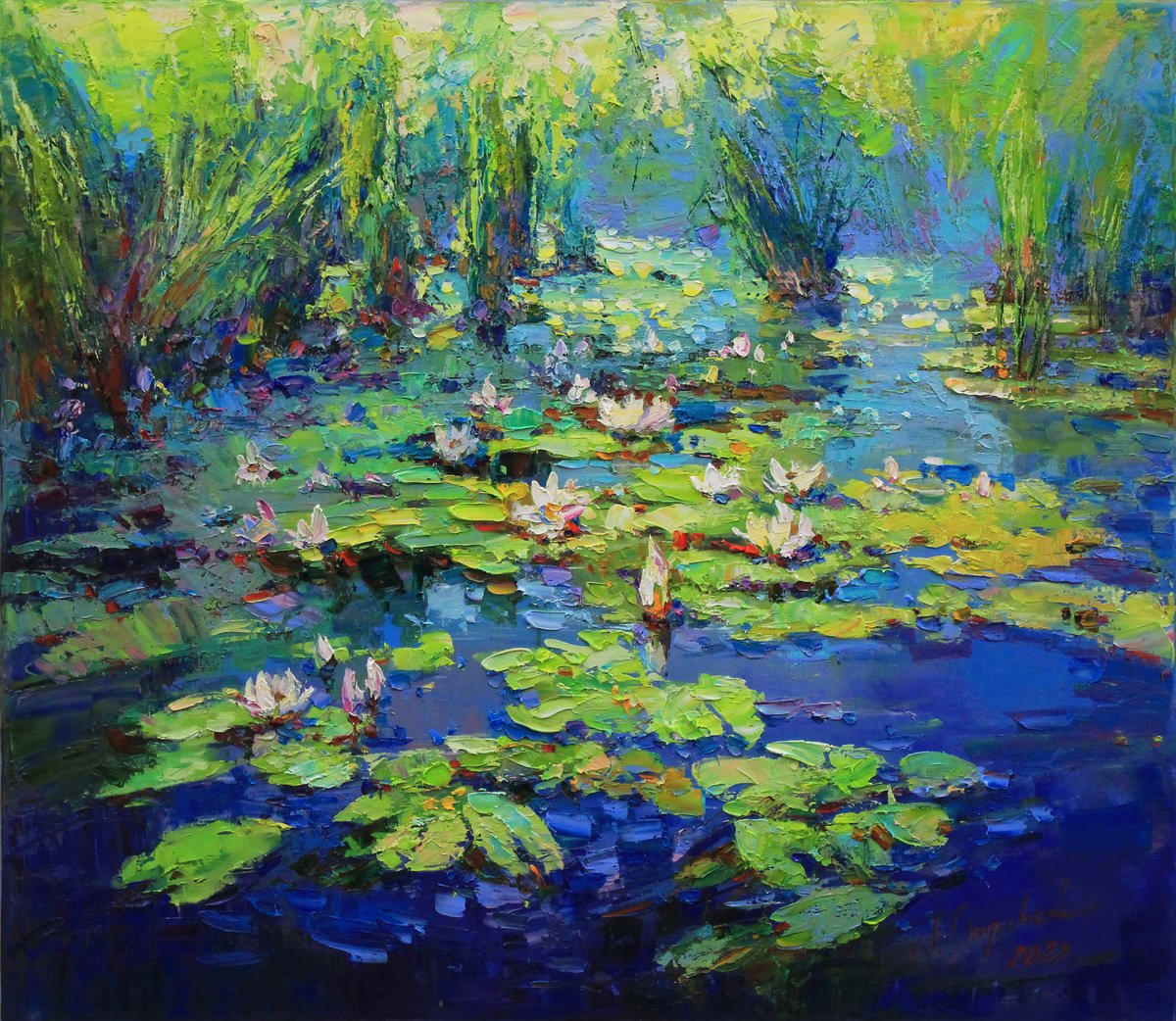 Impressionistic Landscape Oil Painting By Alisa Onipchenko-Cherniakovska, 31 X 28, Beauty Of The River, Original Artwork