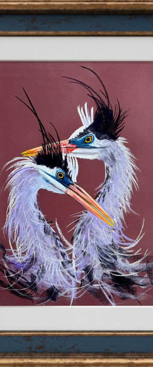 Twin Herons Soft Pastel by Yuliia Sharapova