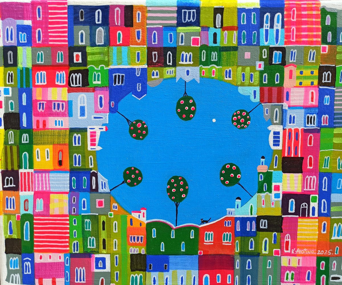 Impressionistic Abstract Acrylic Painting By Katrina Avotina, 12 X 10", The Circle Of Dreams, Original Artwork