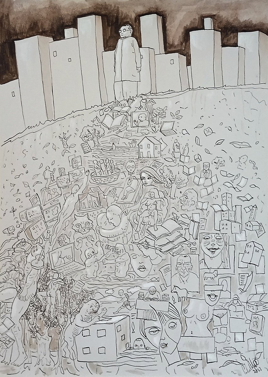 Illustrative Portrait Ink Drawing By Paolo Beneforti, 8 X 12", Roots, Original Artwork