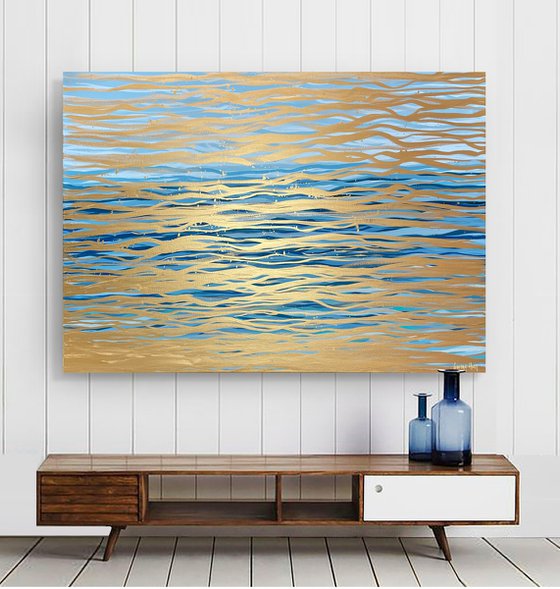 Golden Current - 152 x 101 cm - metallic gold paint and acrylic on canvas