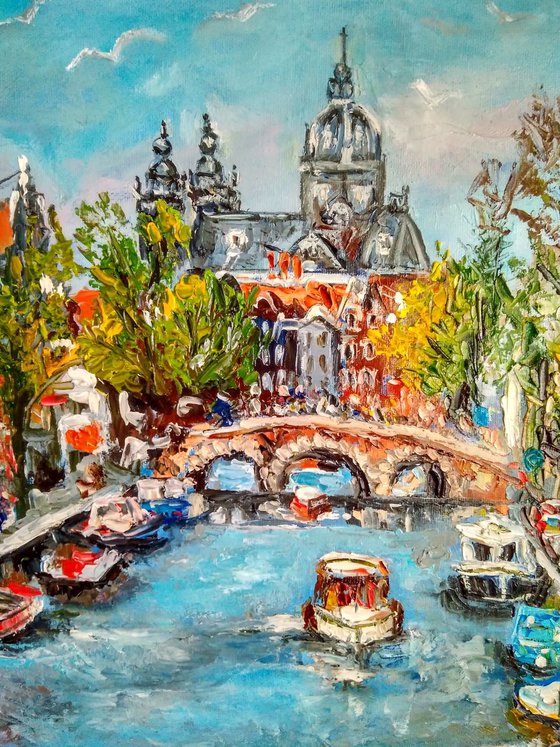 The Canals Of Amsterdam, 50x40 cm, ready to hang.