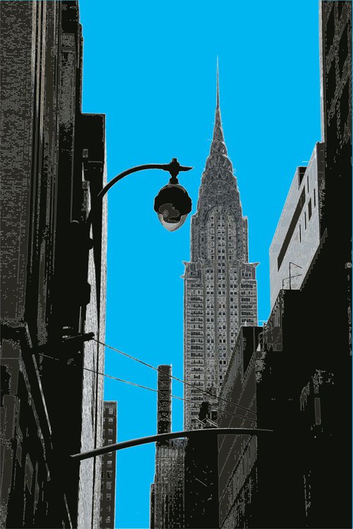 The Chrysler Building NY on blue by Keith Dodd