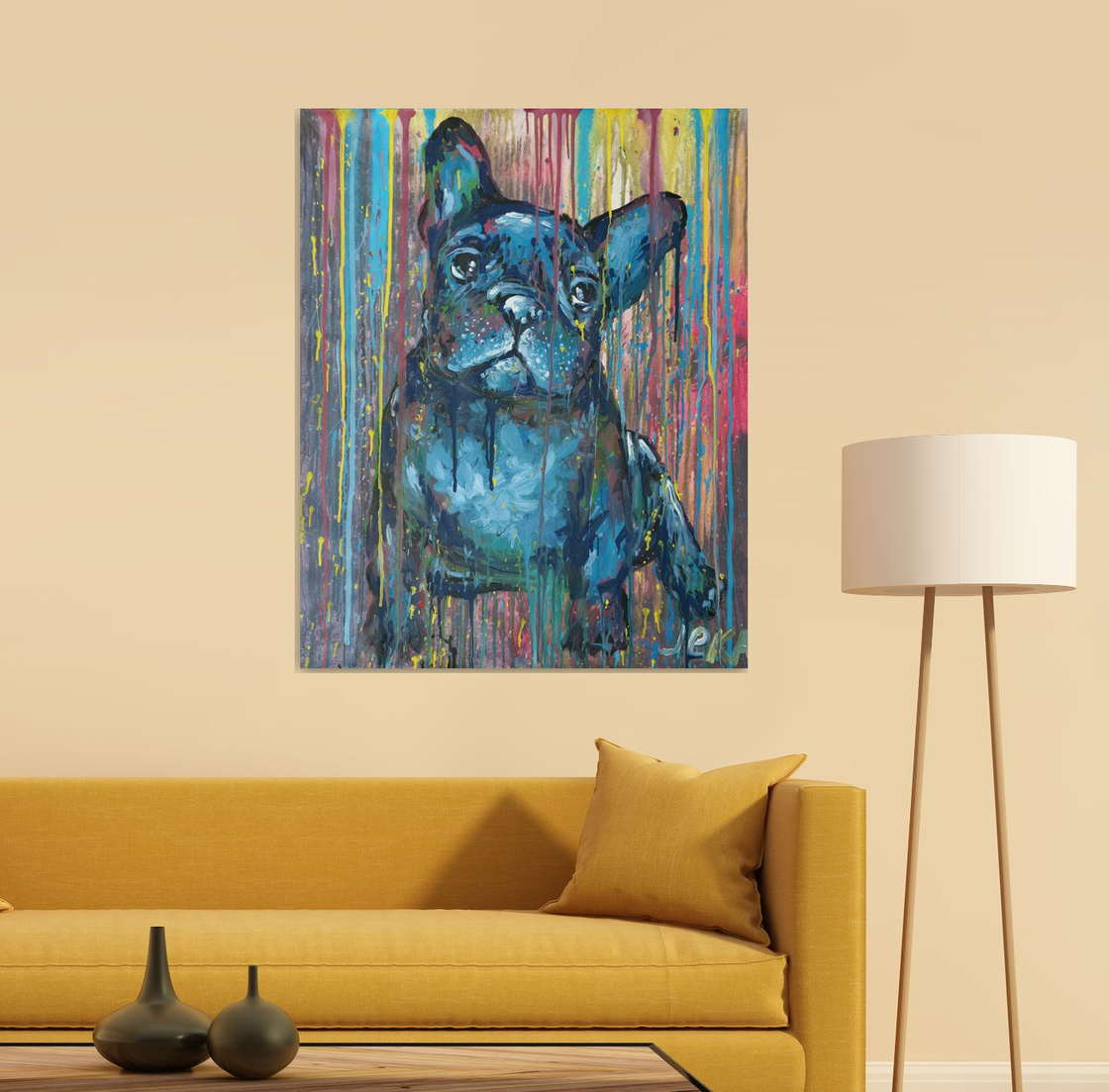 French Bulldog Acrylic painting on canvas 100X80 Acrylic painting by ...