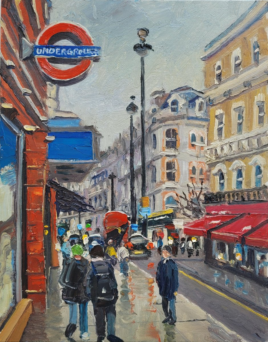 Impressionistic Cityscapes Oil Painting By Roberto Ponte, 11 X 14", Leicester Sq Station London, Original Artwork