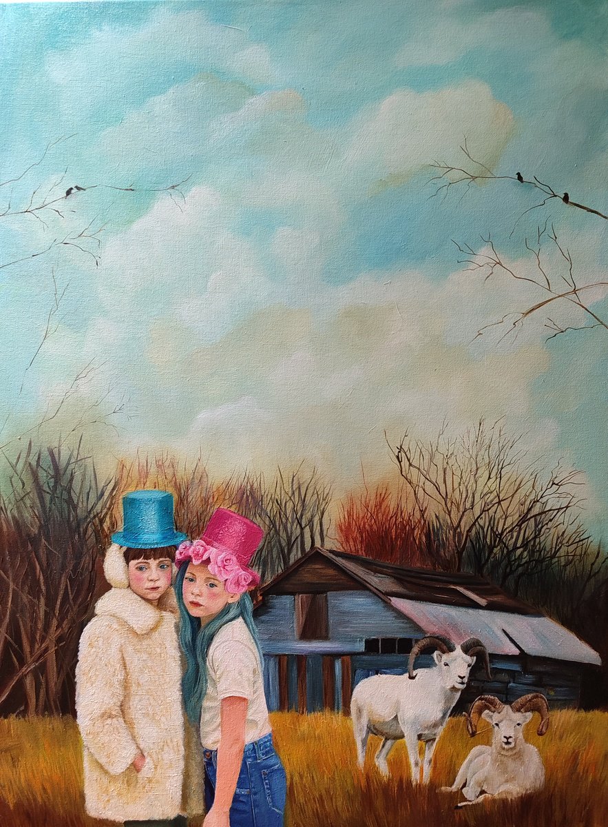 Surrealistic Portrait Oil Painting By Laura Muolo, 24 X 31", It Comes Back To Me, Original Artwork