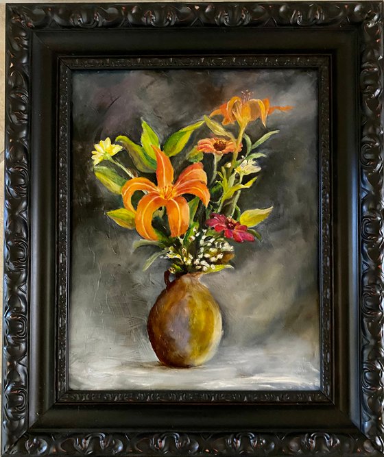Day Lilies Bouquet Original Oil Painting 11x14