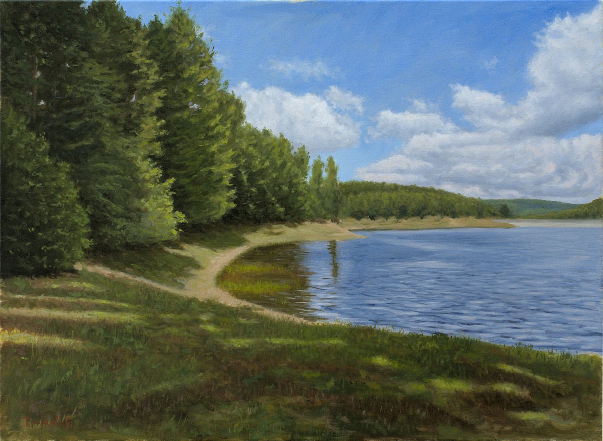 Impressionistic Landscape Oil Painting By Dejan Trajkovic, 30 X 22, Still The Same, Original Artwork