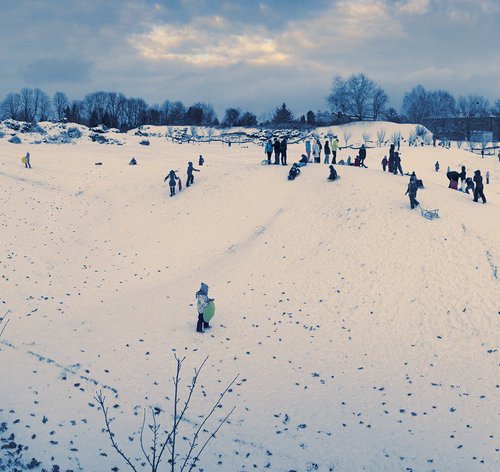 Sledging in the winter park. by Valerix