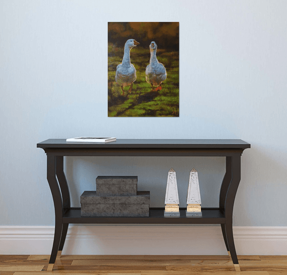 "Two cheerful geese"