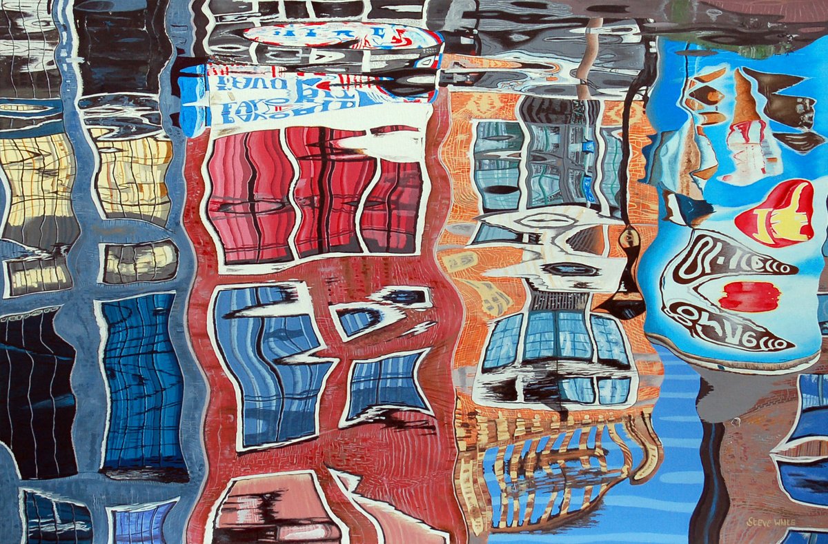 Photorealistic Cityscapes Acrylic Painting By Steve White, 47 X 31", Ice Cream Advertisement, Original Artwork