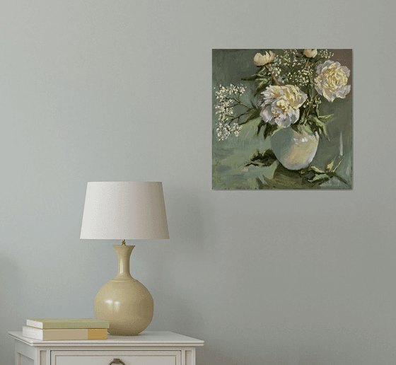 White peonies in summer