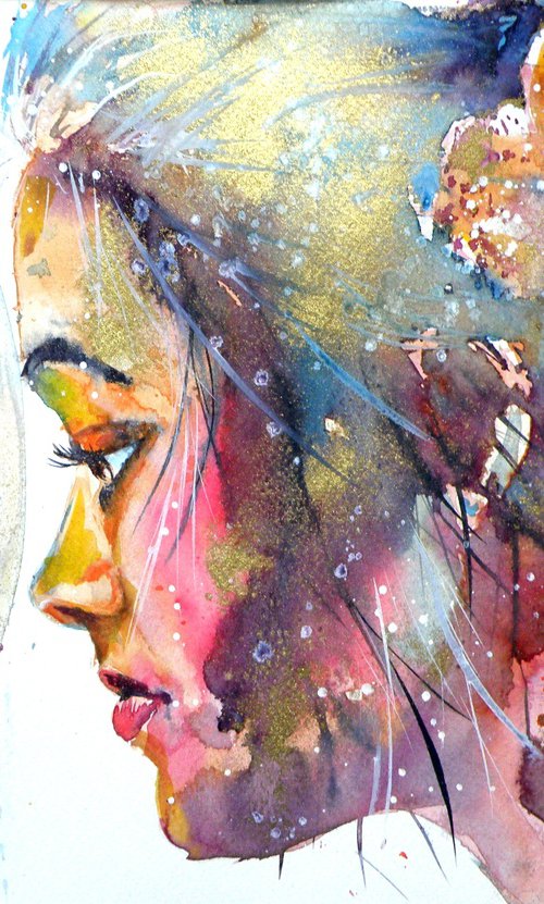 Girl with gold and flower by Kovács Anna Brigitta