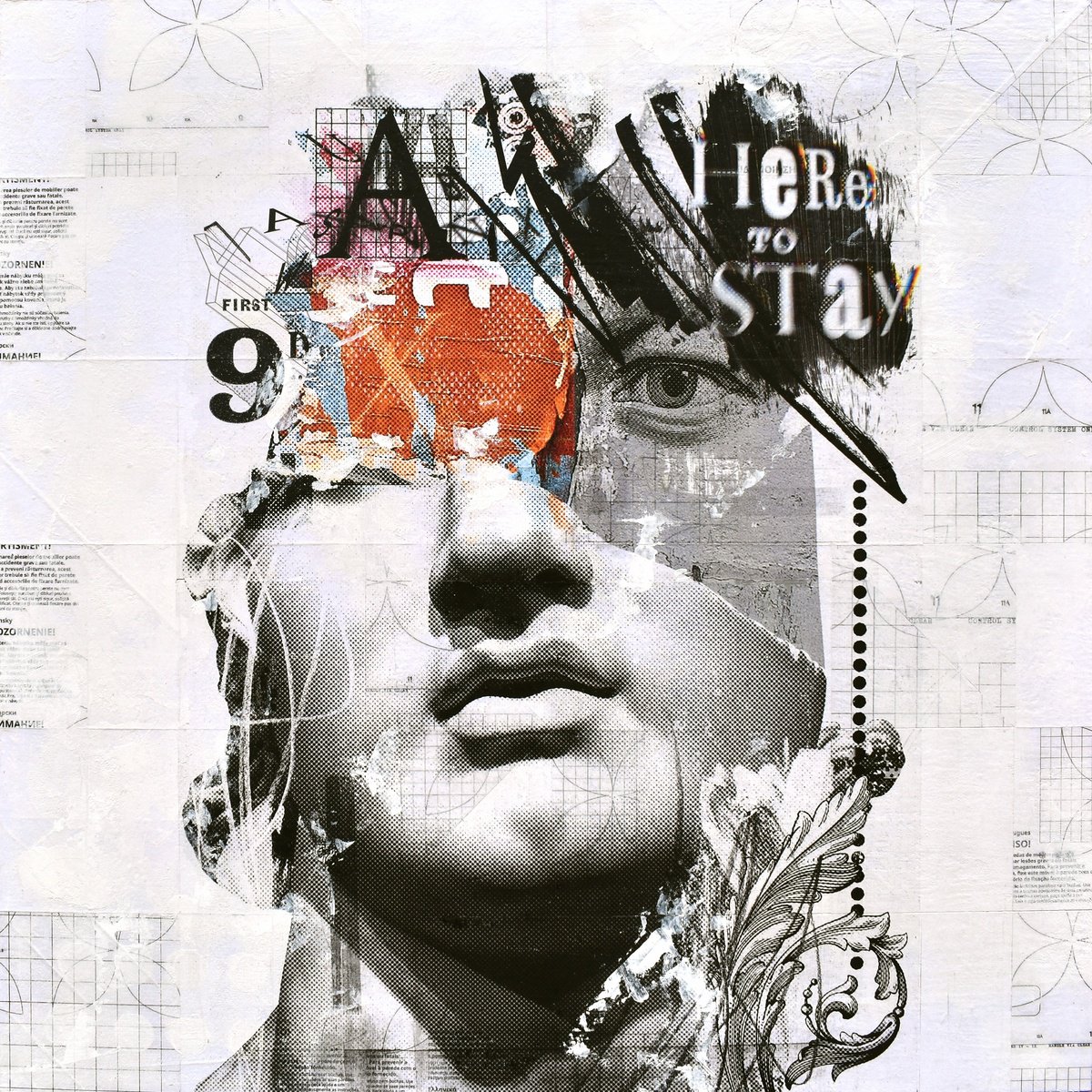 Urban And Pop Portrait Collage By Manel Villalonga, 24 X 24", 250 Here To Stay, Original Artwork