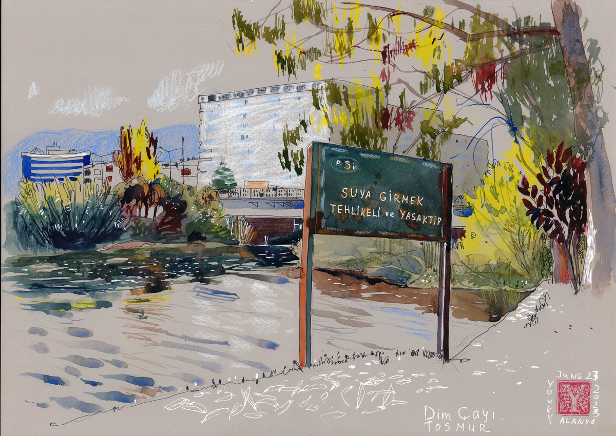 Impressionistic Cityscapes Watercolour By Anastasia Mamoshina, 17 X 12, Mountain River To The Sea, Original Artwork