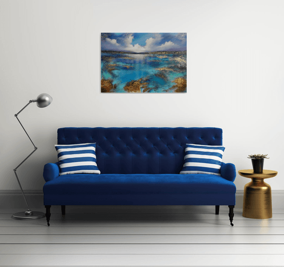 A large original modern semi abstract  seascape painting "Wonderland"