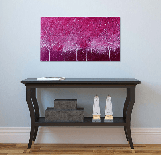 Abstract pink garden painting on canvas