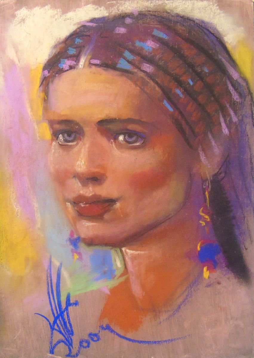 Photorealistic Portrait Pastel Drawing By Yuri Zelonuy, 12 X 16", Stranger 16, Original Artwork