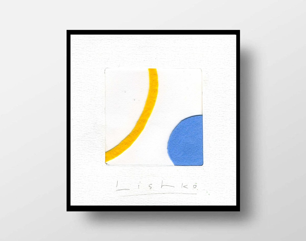 Expressive Abstract Collage By V. Lishko, 6 X 6", Yellow And Blue 15.5*15 Cm / 6,10*5,90 Inch \\, Original Artwork