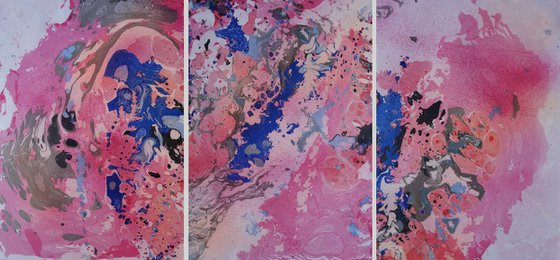 Set of 3 Fluid abstract original paintings on paper A4 - 18J009