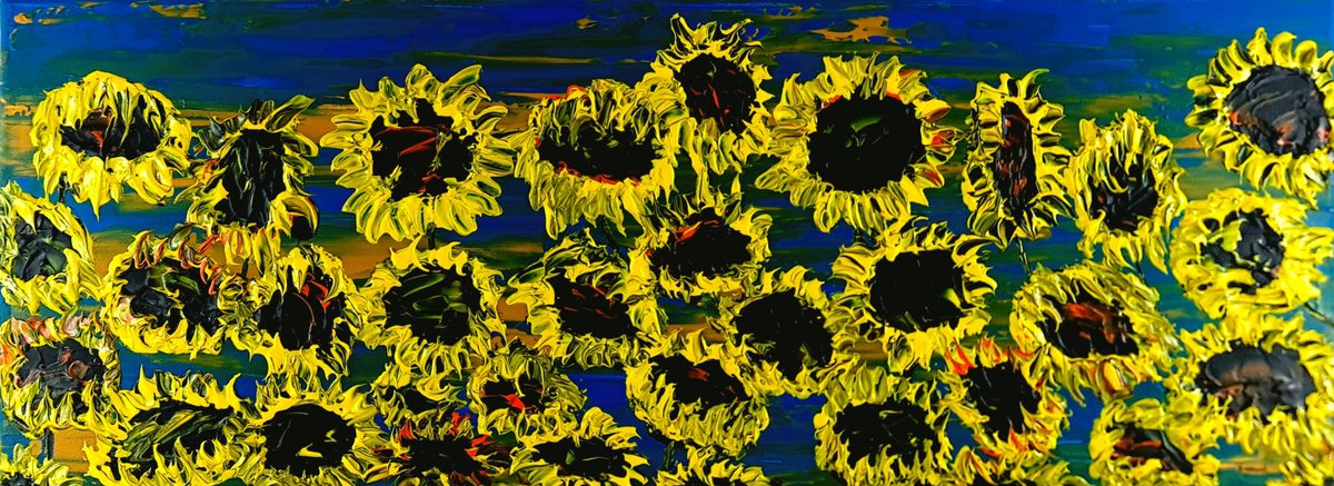 Blooming Sunflowers 2 By Daniel Urbani?k, 31 X 12, Artwork For Sale On Artfinder