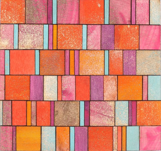 Orange, Pink & Gold Grid Miniature