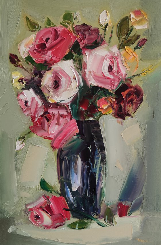 Roses (60x40cm, oil painting,  ready to hang)