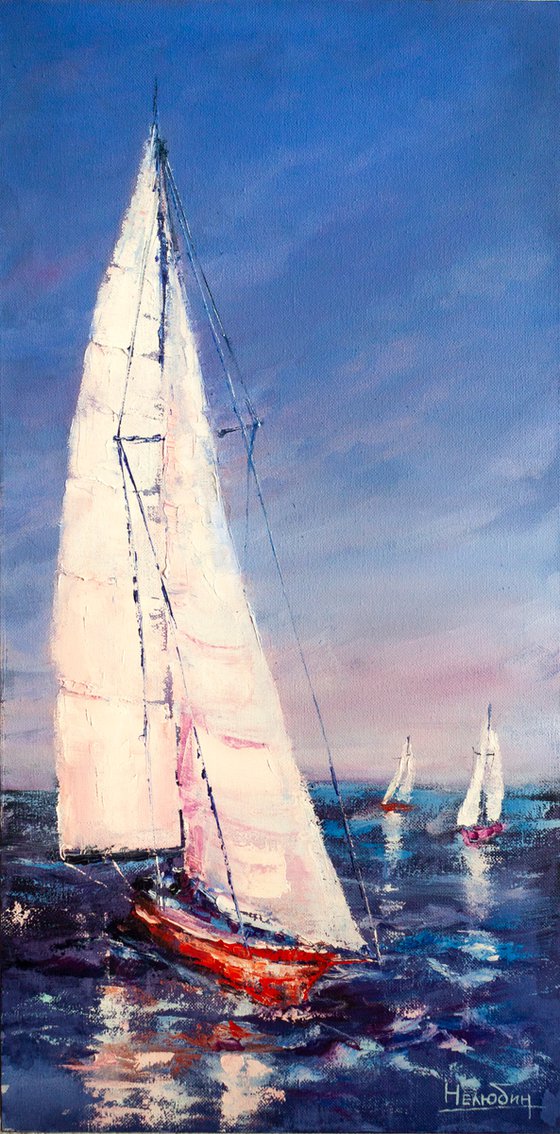 "Red sailboat" Yachts, ships, seascape