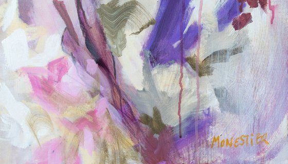 Pink pareidolia garden Modern Floral Contemporary Flowers Painting XL Large UNSTRETCHED - ROLLED IN TRANSPORT TUBE Home decoration Interior design Wall art Hotel Room House deco