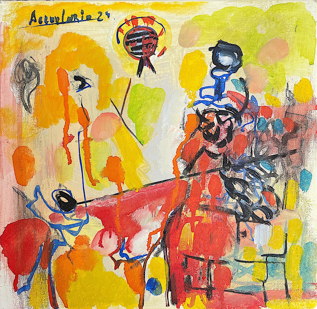 Impressionistic Abstract Painting By Aaaron Labin (Grigoryan), 12 X 12, Yellow Fantasy Iv, Original Artwork