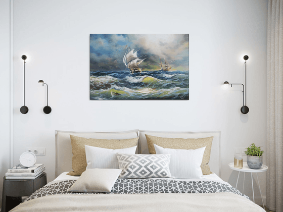 Restless sea (60x90cm, oil painting)