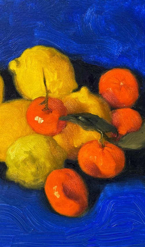 Still life with lemons and tangerines by Elina Arbidane
