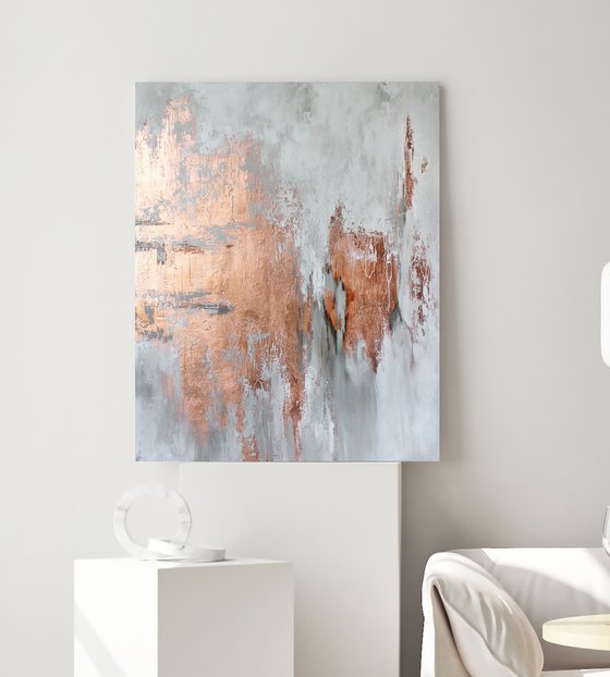 "Bronze Cascade" White copper abstract art