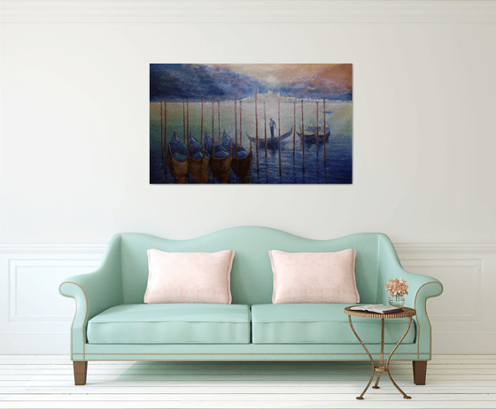 Venetian Golden Gondolas: linen, oil