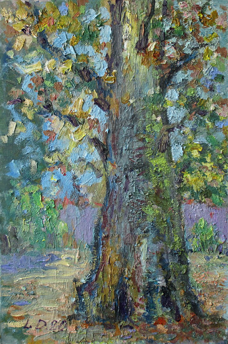 Impressionistic Landscape Oil Painting By Liudvikas Daugirdas, 16 X 24", The Oak Tree In The Autumn, Original Artwork