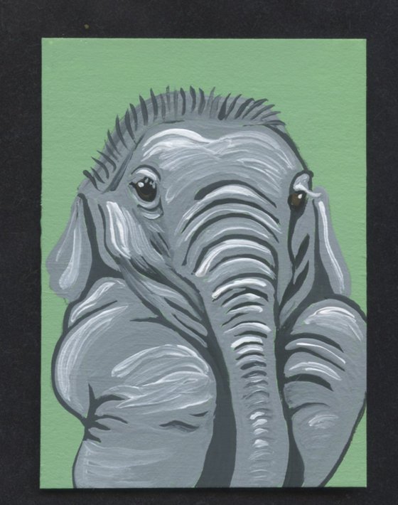 ACEO ATC Original Miniature Painting Baby Elephant Wildlife Art-Carla Smale