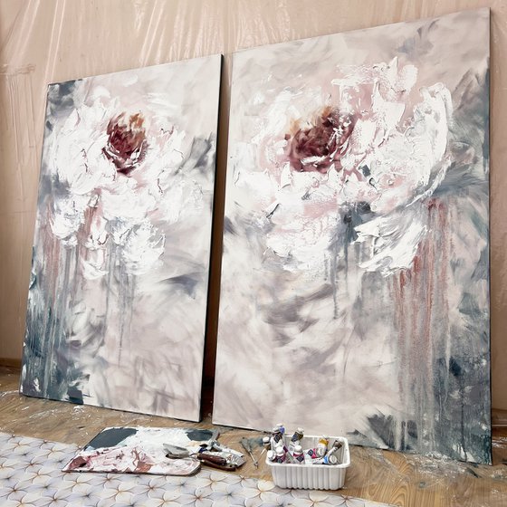 TWO AMAZING PEONIES PAINTING
