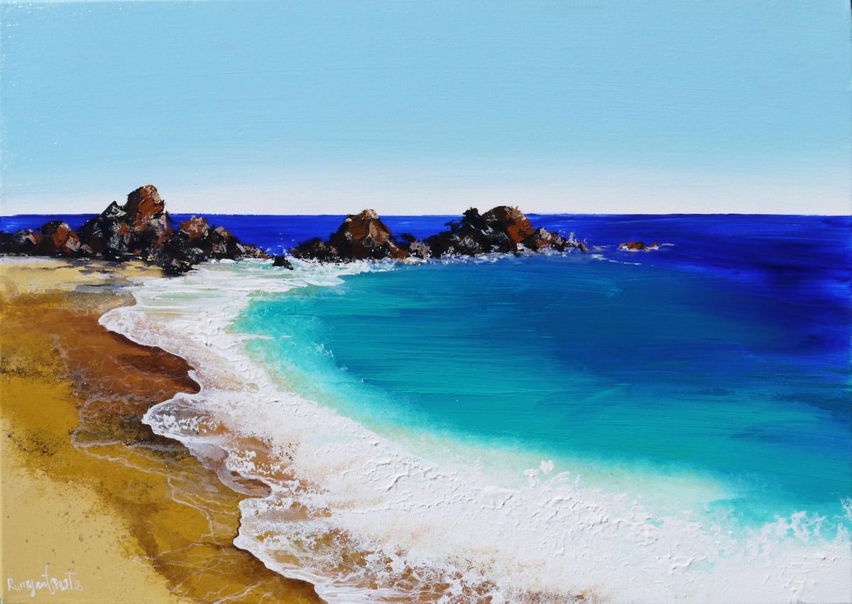 Expressive Landscape Acrylic Painting By Irina Rumyantseva, 28 X 20, Cornwall On The Beach, Original Artwork