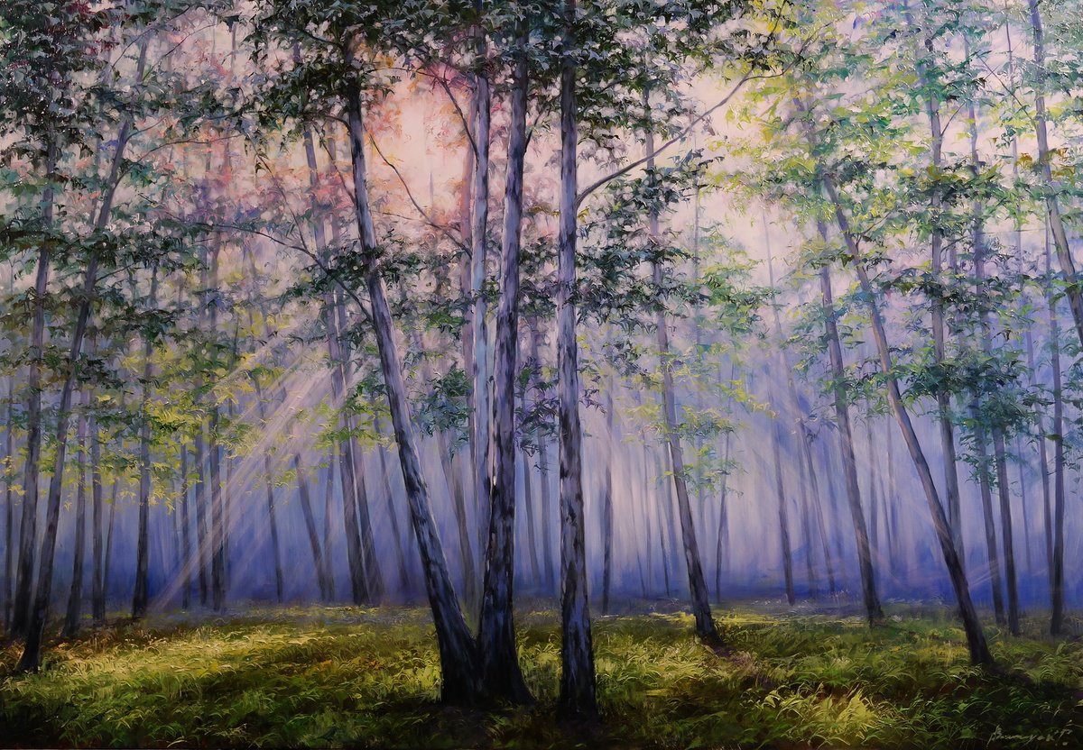 Impressionistic Landscape Oil Painting By Gennady Vylusk, 39 X 28, Enlightenment, Original Artwork